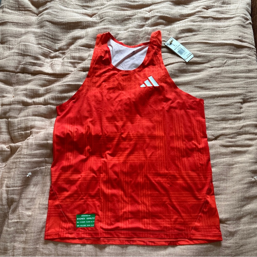 Adidas New Rare Rhonex Geometric Red Aeroready Racing Singlet Running Tank Top - Picture 2 of 13